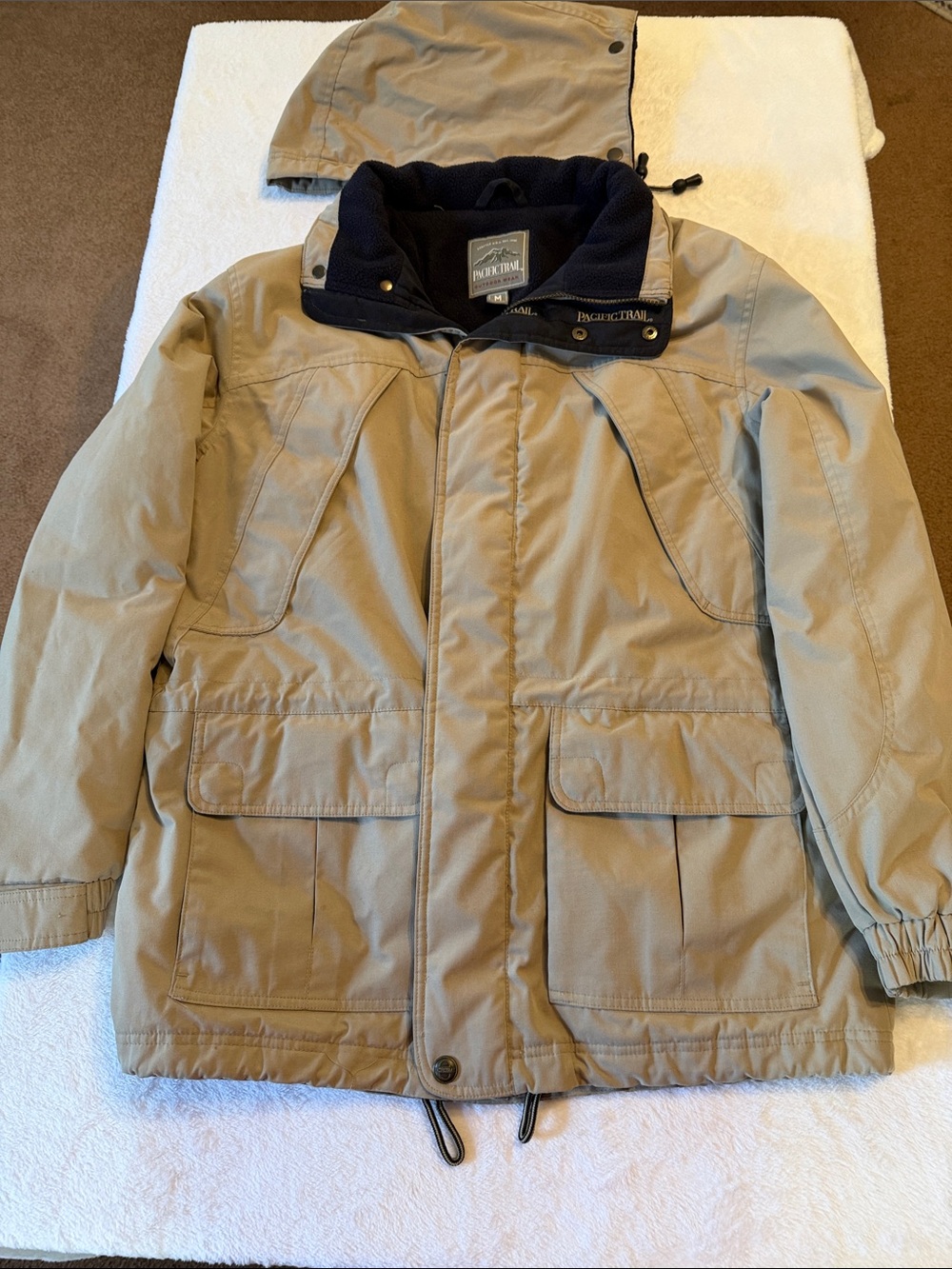 Pacific Trail Khaki Military-Style Field Jacket with Removable Hood
